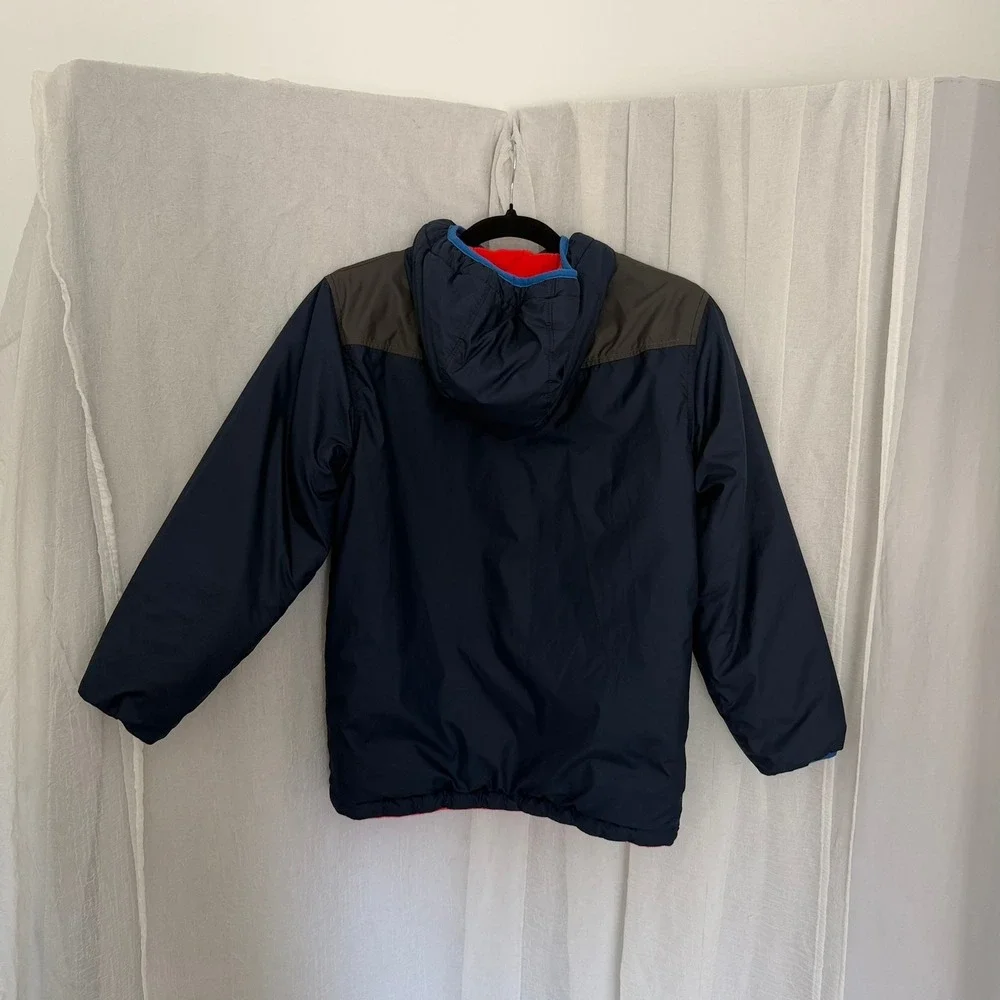 The North Face Reversible Jacket Boys M 10/12 Red Navy Blue Fleece Nylon Hooded
